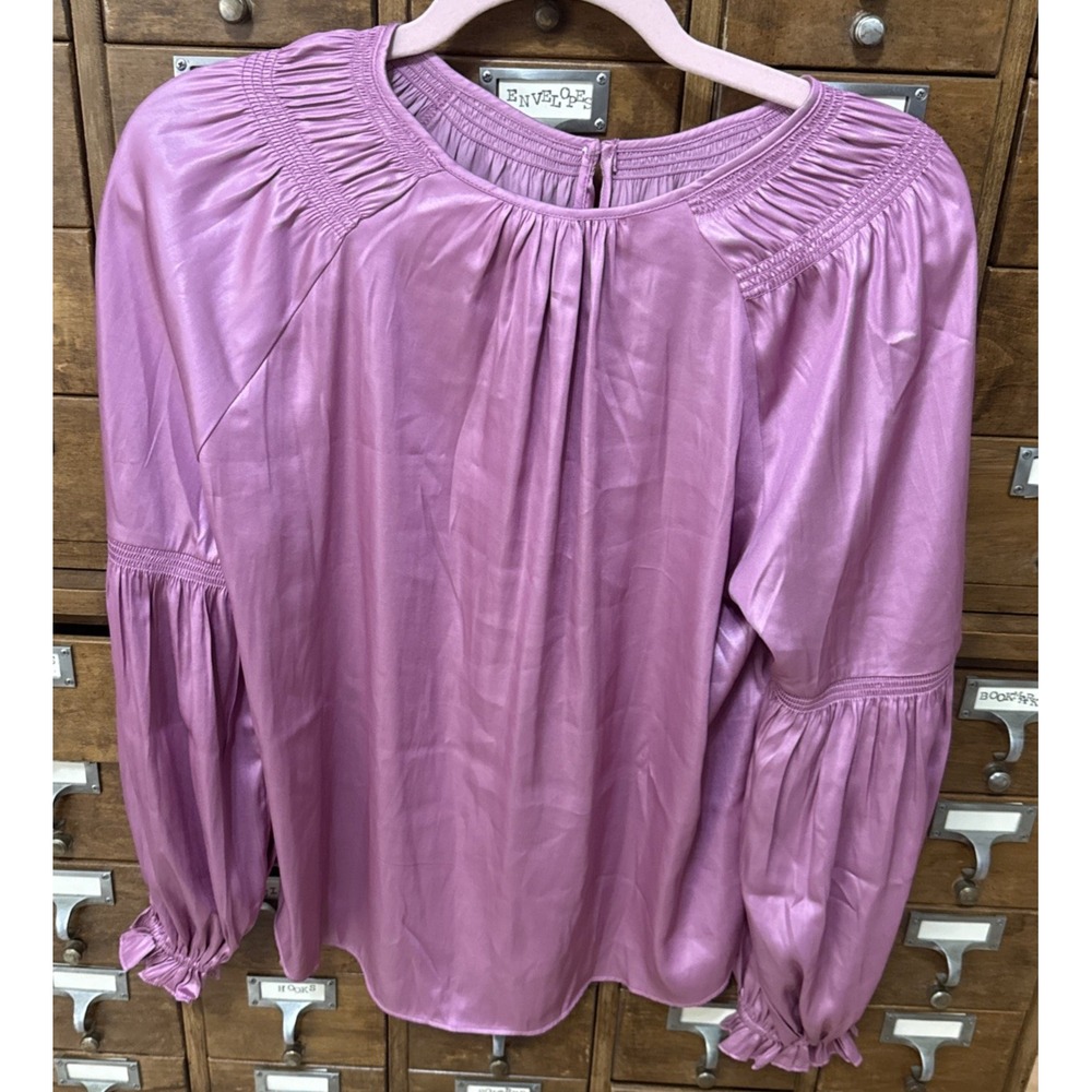 MNG Womens Silky Luxe Lilac Ballon Long Sleeve Blouse Top NWT Small